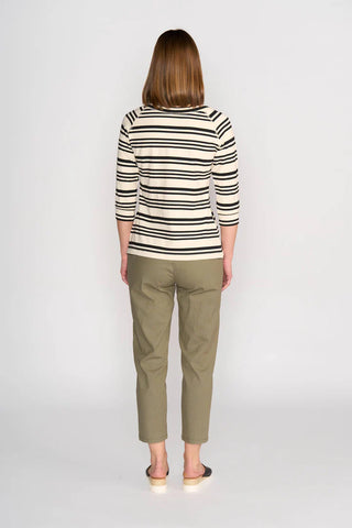 Vassalli - Boat Neck 3/4 Sleeve Top-Ecru/ Black Stripe