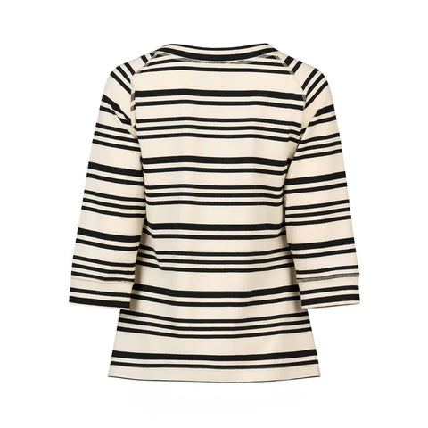 Vassalli - Boat Neck 3/4 Sleeve Top-Ecru/ Black Stripe