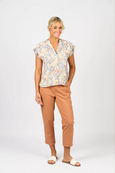 Vassalli - Printed Drop Shoulder Top with Shirring Detail-Amalfi