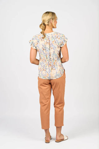 Vassalli - Printed Drop Shoulder Top with Shirring Detail-Amalfi