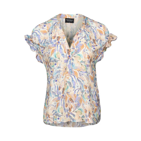 Vassalli - Printed Drop Shoulder Top with Shirring Detail-Amalfi