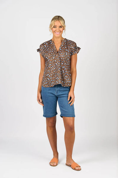 Vassalli - Printed Drop Shoulder Top with Shirring Detail-Nala