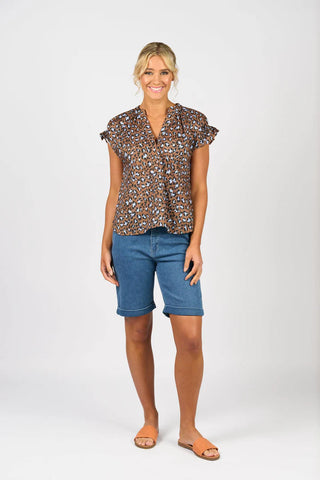 Vassalli - Printed Drop Shoulder Top with Shirring Detail-Nala