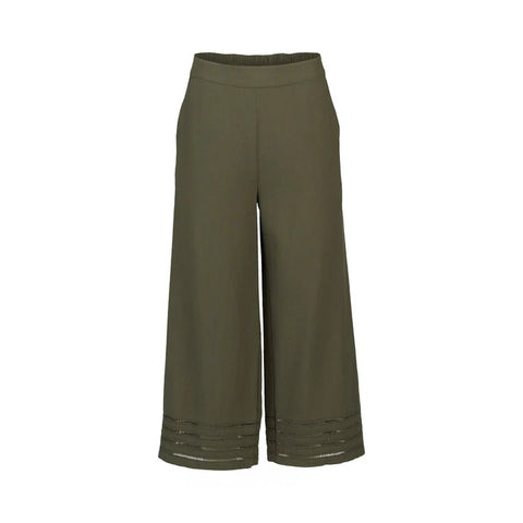 Vassalli - Wide Leg 7/8 Flat Front Pant Cuff Trim-Olive