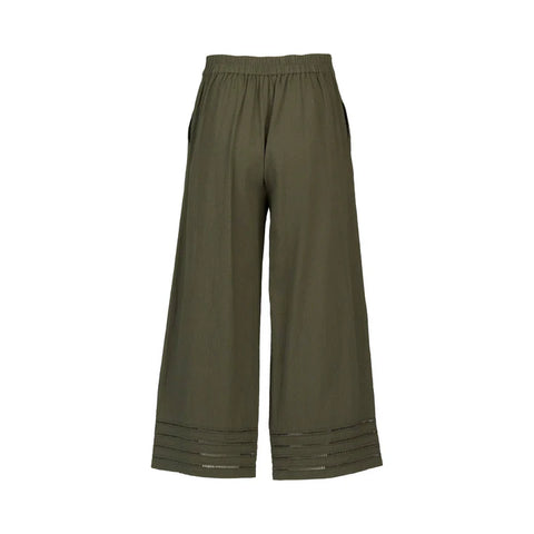 Vassalli - Wide Leg 7/8 Flat Front Pant Cuff Trim-Olive