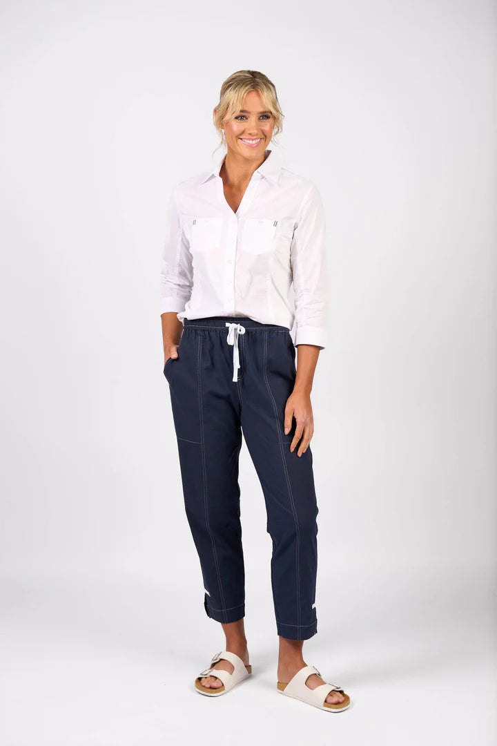 Vassalli - Relaxed Leg Ankle Grazer Pant Contrast Stitch-Ink