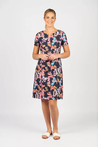Vassalli - Printed Fitted Dress with Short Sleeve-Willa