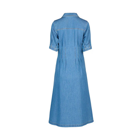 Vassalli - Shaped Waist Button Up Dress-Mid Wash