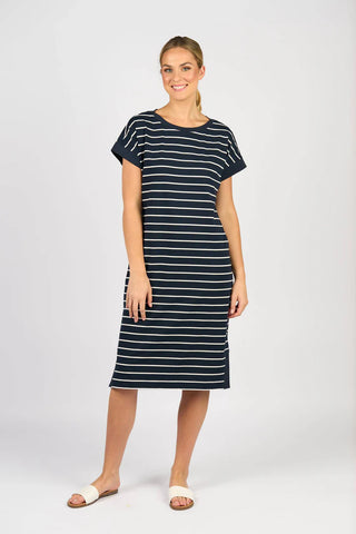 Vassalli - Drop Sleeve T-Shirt Dress-Ink Stripe
