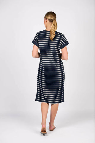 Vassalli - Drop Sleeve T-Shirt Dress-Ink Stripe