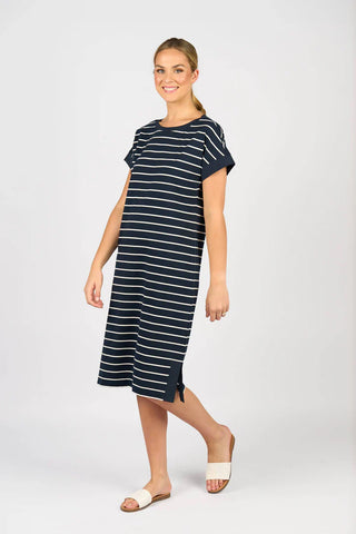 Vassalli - Drop Sleeve T-Shirt Dress-Ink Stripe