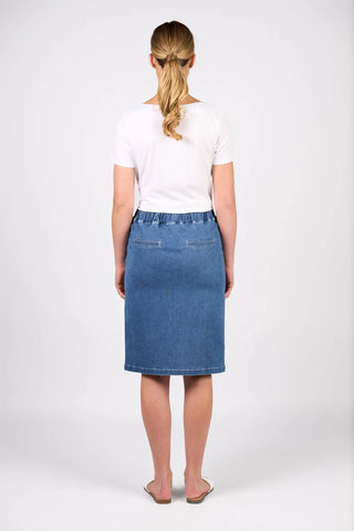 Vassalli - Flat Front Pull On Denim Skirt-Blue Hue