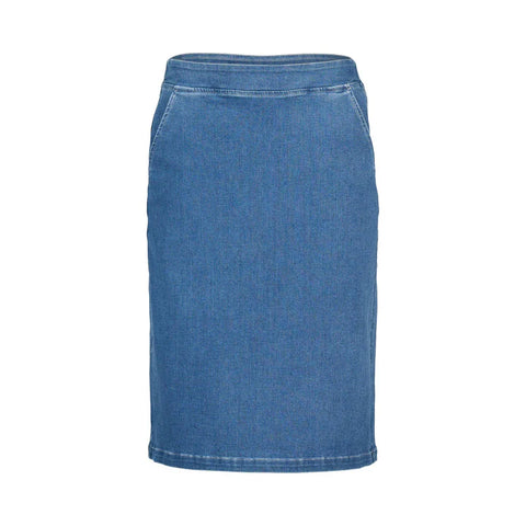 Vassalli - Flat Front Pull On Denim Skirt-Blue Hue