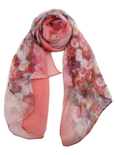Zura - Silk Scarf - Vintage Floral Print - Coral