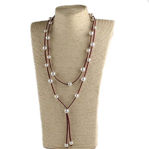 Melange - Sueded Pearl Long Lanyard Necklace