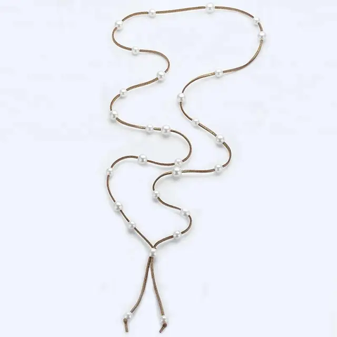 Melange - Sueded Pearl Long Lanyard Necklace