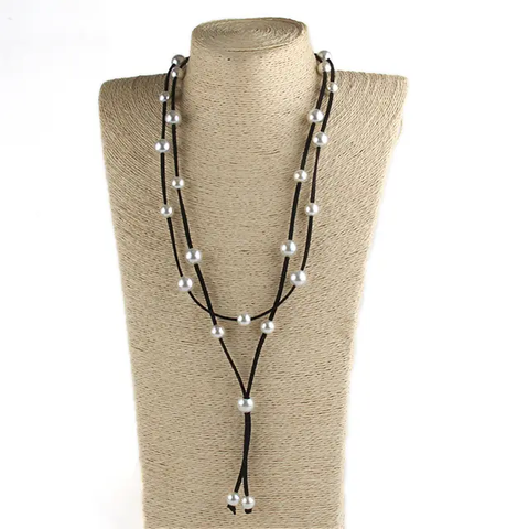Melange - Sueded Pearl Long Lanyard Necklace