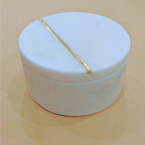 Marble Inlay Trinket Box 10x5cm-Whi/Gold