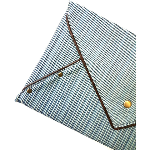 Cotton White Blue Envelope Clutch