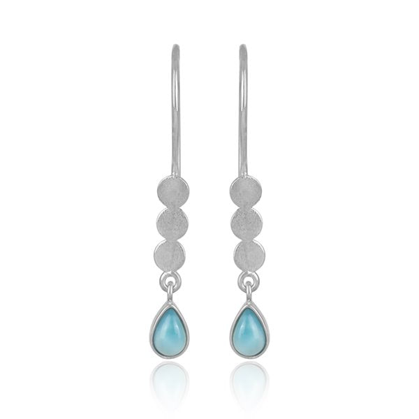 Turquoise 3 Dot Drop Hook Earring Sterling Silver Rhodium Electroplate