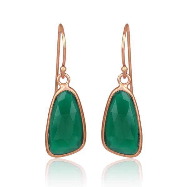 Green Onyx Irregular Cut Hook Earring Sterling Silver with Rose Gold Plate
