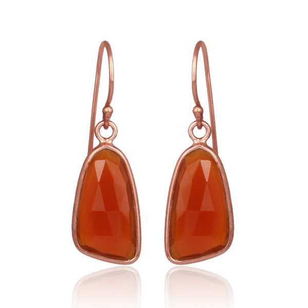 Red Onyx Irregular Cut Hook Earring Sterling Silver with Rose Gold Plate
