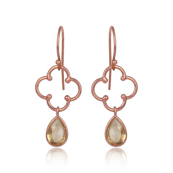 Citrine Clover Collection Hook Earring Sterling Silver with 18K Rose Gold Electroplate