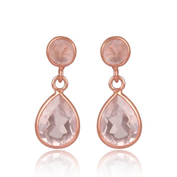 Rose Quartz Small Teardrop Earrings Sterling Silver with 18K Rose Gold Plate