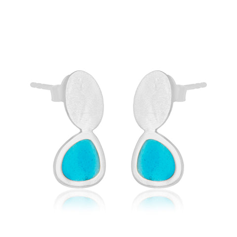 Handcrafted Rodium Vermeil Blue Enamel Organic Shape Drop Earrings