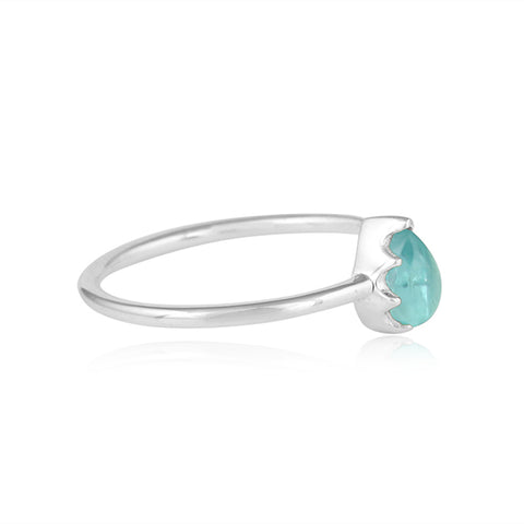 Pear Shape Fine Silver Aqua Chalcedony Ring