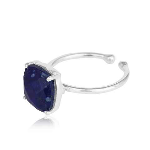 Silver Lapis Prong Solitaire Ring