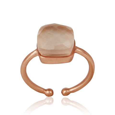 Handcrafted Large Square Rose Quartz Stone Ring