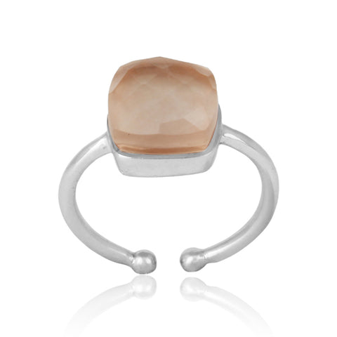 Handcrafted Large Square Rose Quartz Stone Ring