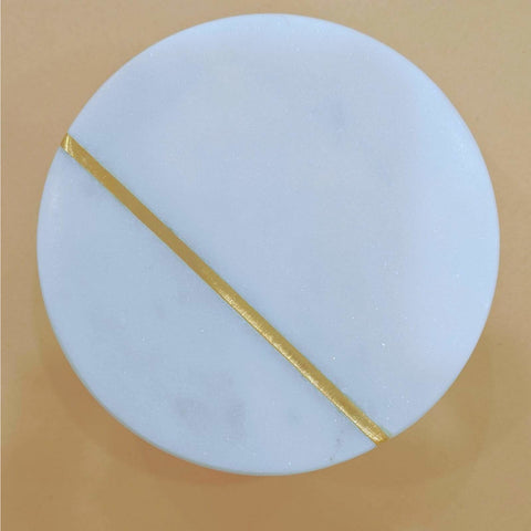 Marble Inlay Trinket Box 10x5cm-Whi/Gold