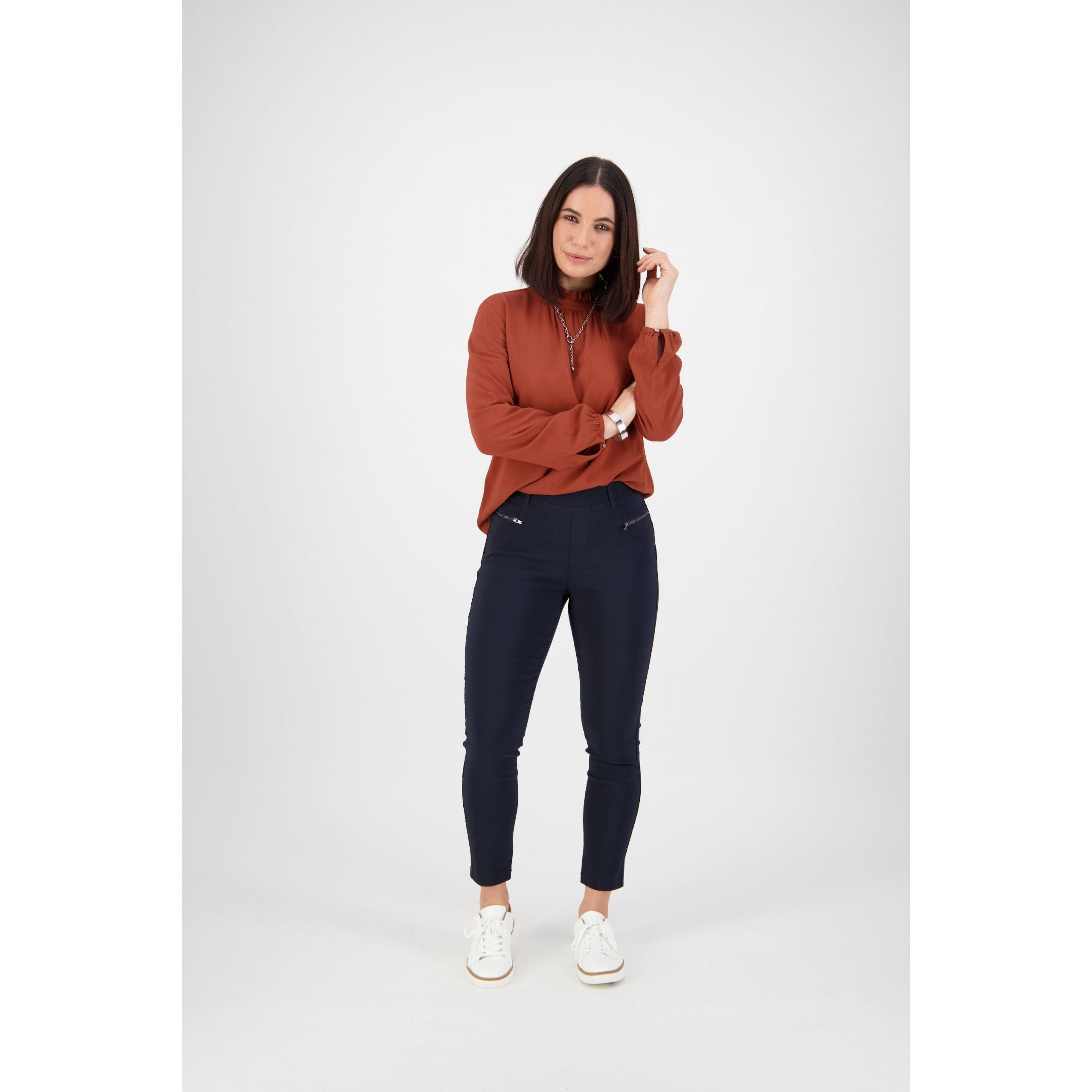 Vassalli-Skinny Leg Ankle Grazer Pant - Navy