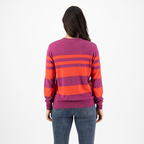 Vassalli - Stripe Round Neck Knit Sweater - Magenta
