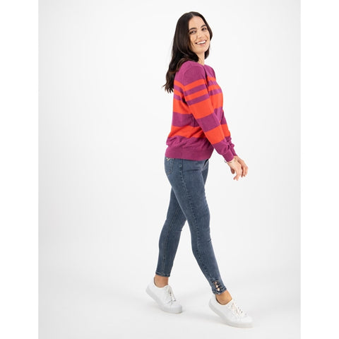 Vassalli - Stripe Round Neck Knit Sweater - Magenta