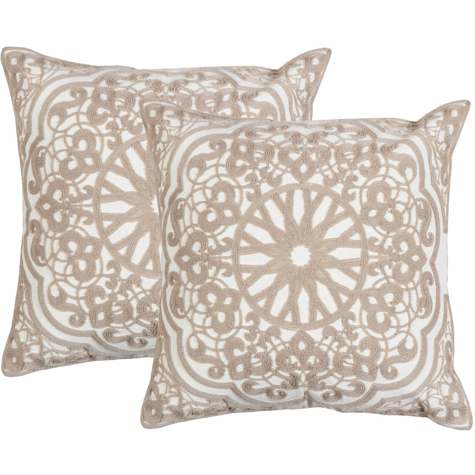 Medallion Champange n White Crewel Stitch Cushion  - Melange Chic