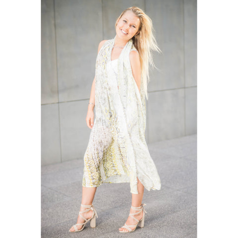 Yellow Silk Patterned Long Vest