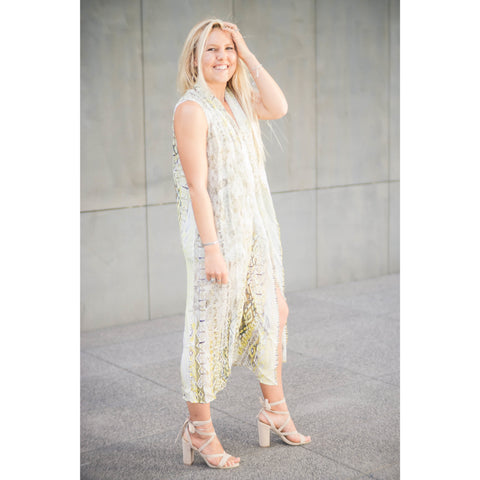 Yellow Silk Patterned Long Vest