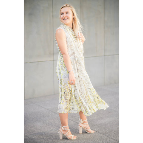 Yellow Silk Patterned Long Vest