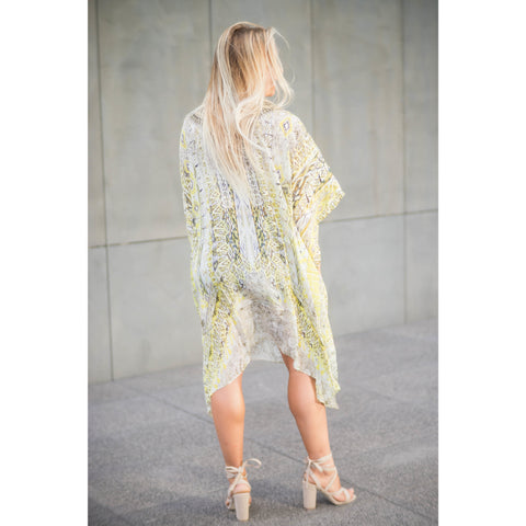 Yellow Silk Patterned Khaftan Short
