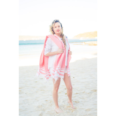 Kikoy with Matching bag in Pink Block Colour