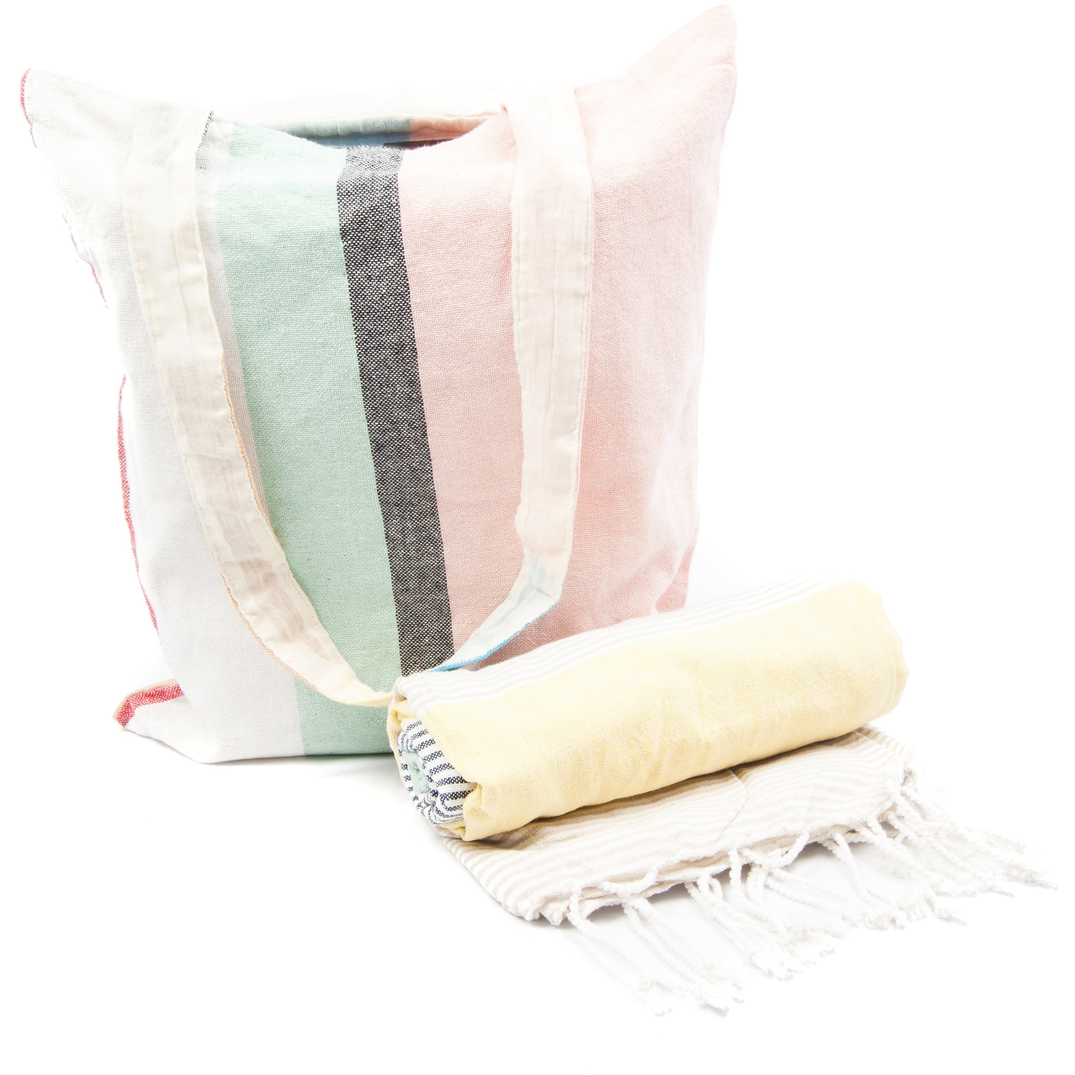 Kikoy with Matching bag in Multi Stripe
