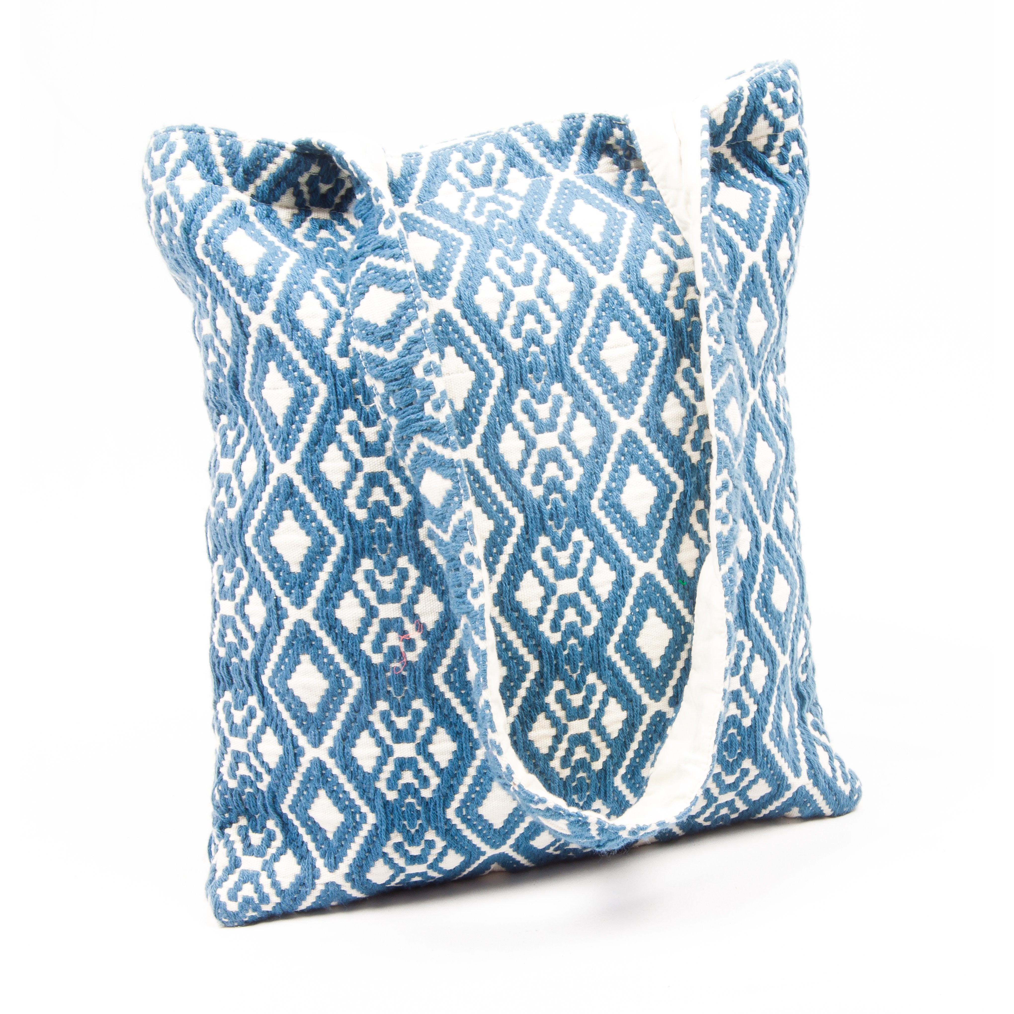 Woven Diamond Shape Fabric Blue Beach Tote