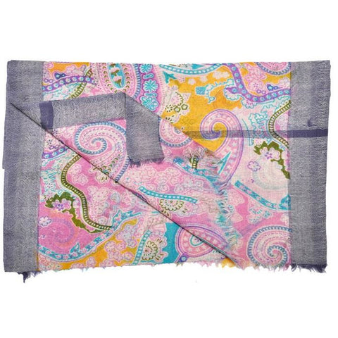 Pink and Grey Paisley Wool Lightweight Scarf