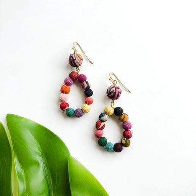 WorldFinds - Kantha Dangling Teardrop Earrings
