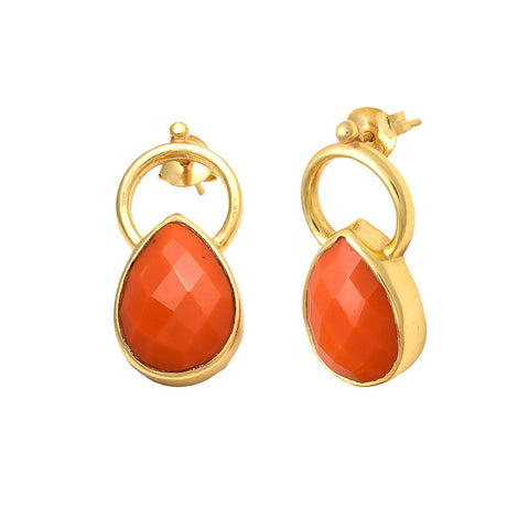 Reem Tear Drop Gemstone Earrings Orange Chalcedony - Melange Chic - 2