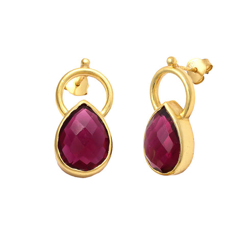 Reem Tear Drop Gemstone Earrings Rose Tourmaline - Melange Chic - 3