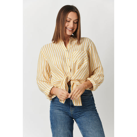 enveloppe - White/yellow Stripe Linen Boyfriend Shirt